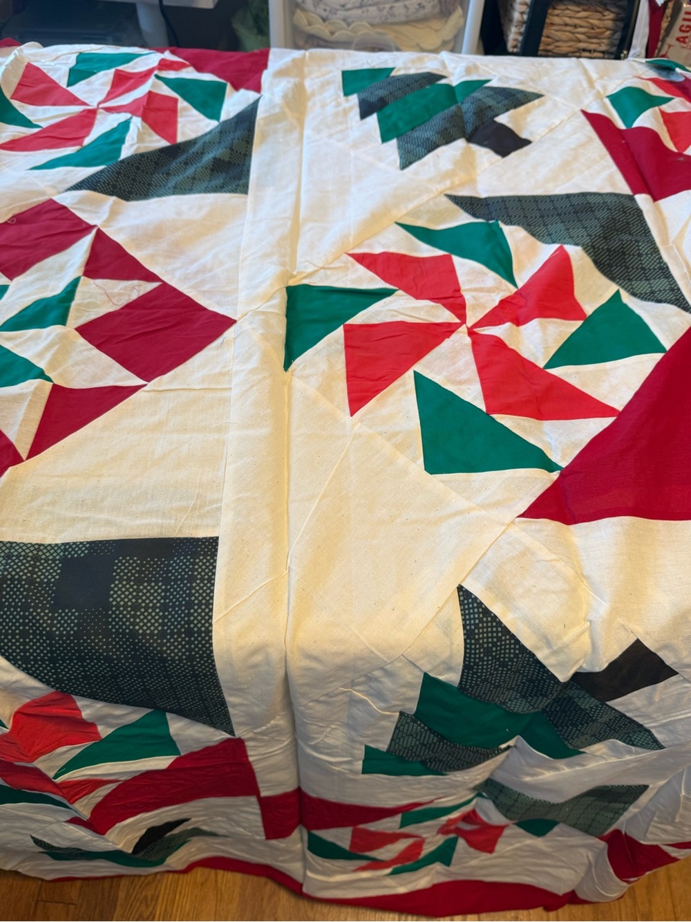 handmade Christmas Wish Pine Tree quilt top.